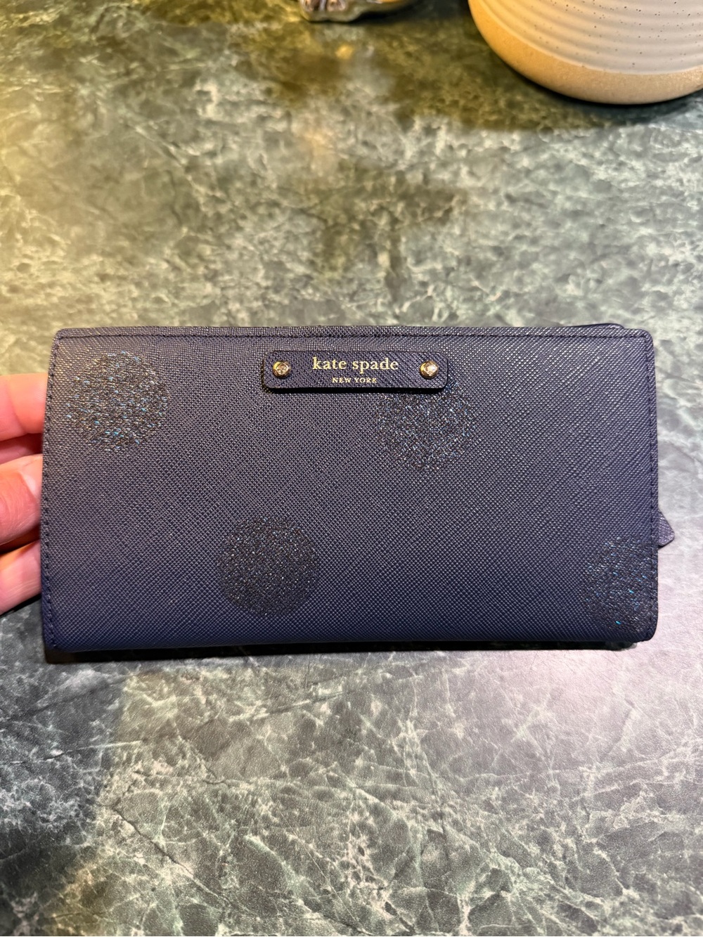 NWOT Kate Spade Haven Lane Stacy Wallet in Navy with Polka Dot Accents